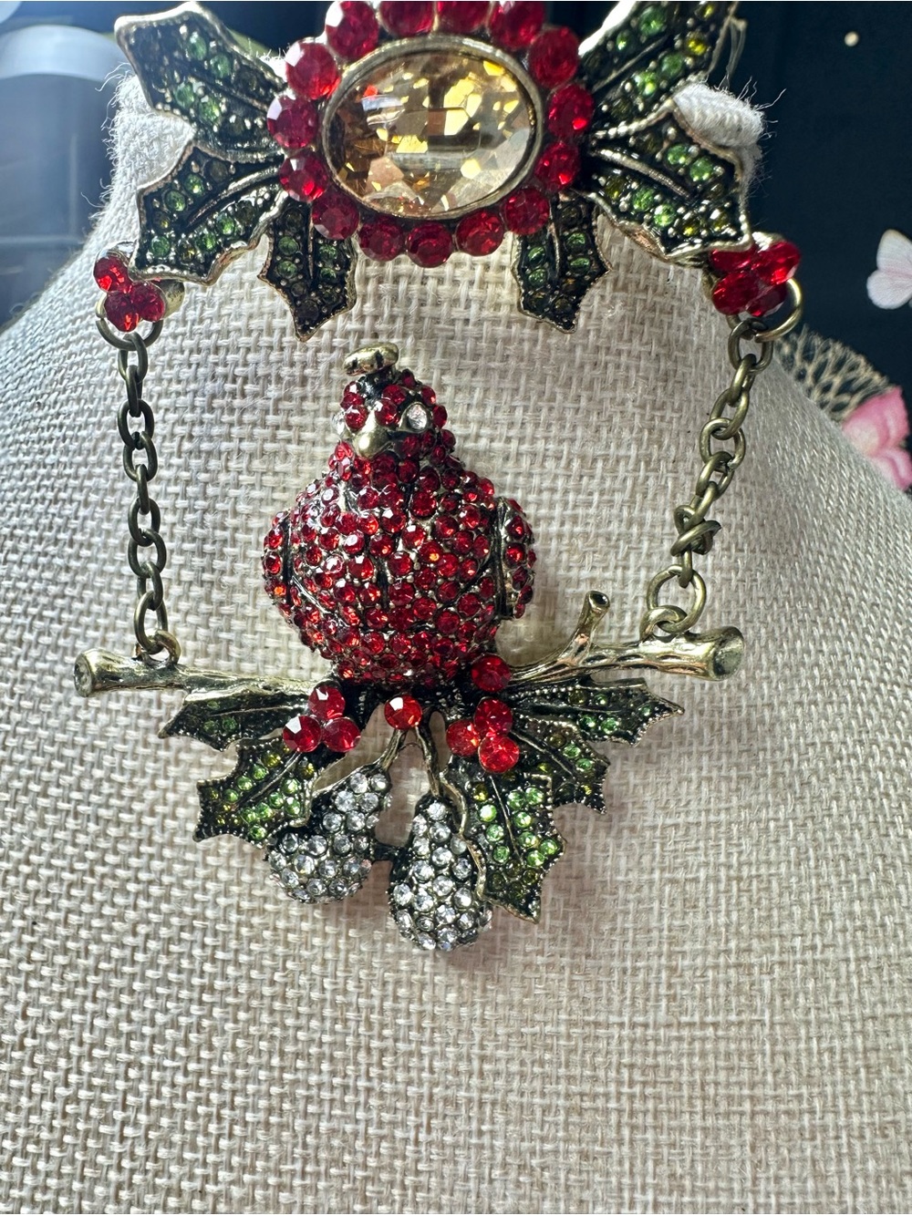 Red Crystal Cardinal Articulating Brooch